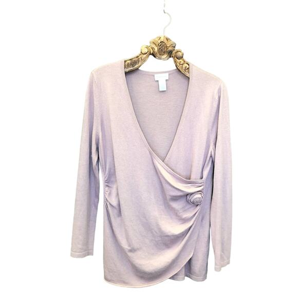 Soft Surroundings Surplice Gathered Rosette Side Mauve Pink Angora Cotton Blend - Picture 1 of 4